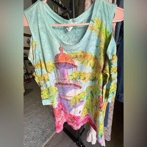 Ellen Negley Art & Sol Tropical Print Soft Cold-shoulder Top